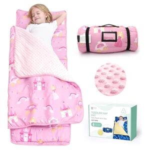 Purple and Pink Toddler Nap Mat with Pillow